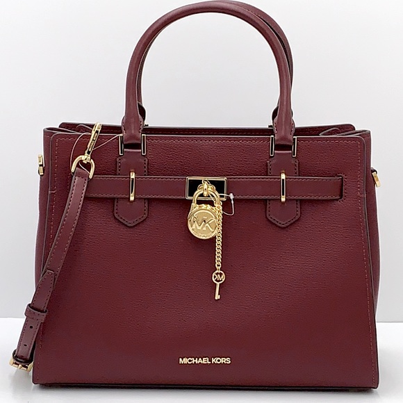 Michael Kors Hamilton Meidum Satchel Shoulder Crossbody Bag Dark Cherry color - Picture 3 of 16